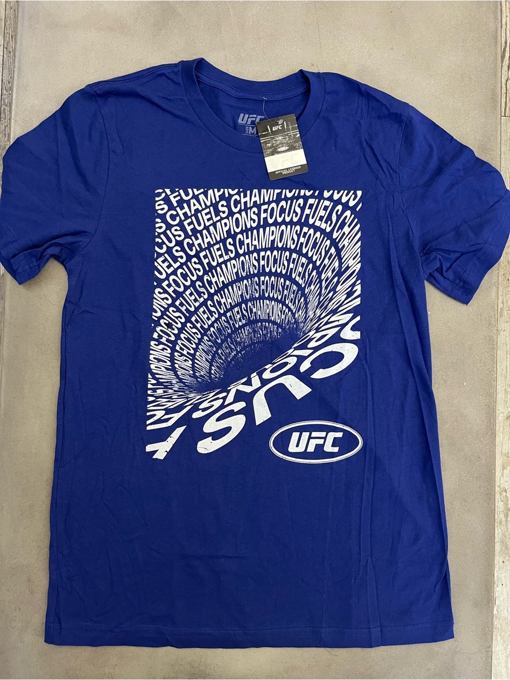 UFC Men's Medium Blue Graphic Tee Focus Fuels Champions Official Licensed